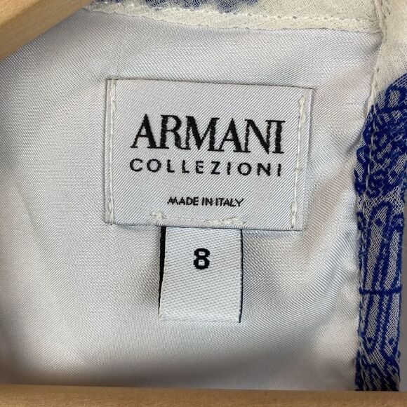 Armani Collezioni Blue & White Floral Print Short Sleeve Blouse Top 8 - Picture 4 of 5